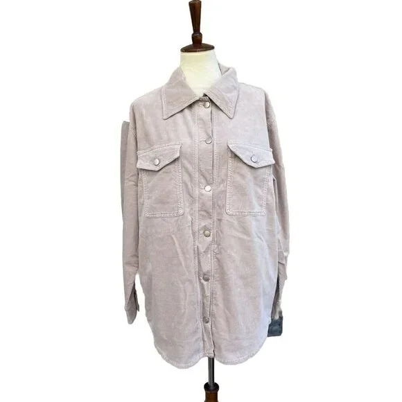 GOOD AMERICAN Corduroy Shacket In Bone Size 3/4 L/XL - Picture 2 of 10
